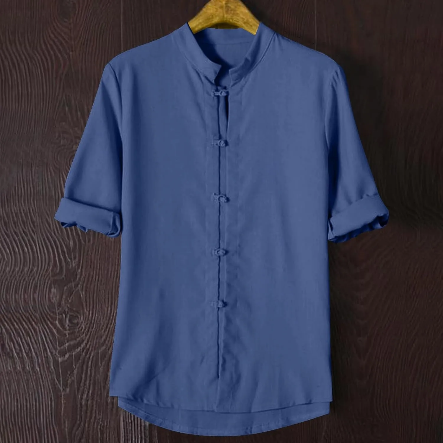 Mens 3/4 Length Sleeve Shirts Casual Button Up Summer Linen Shirt Loose Fit Solid Color Vacation Trendy Outfits