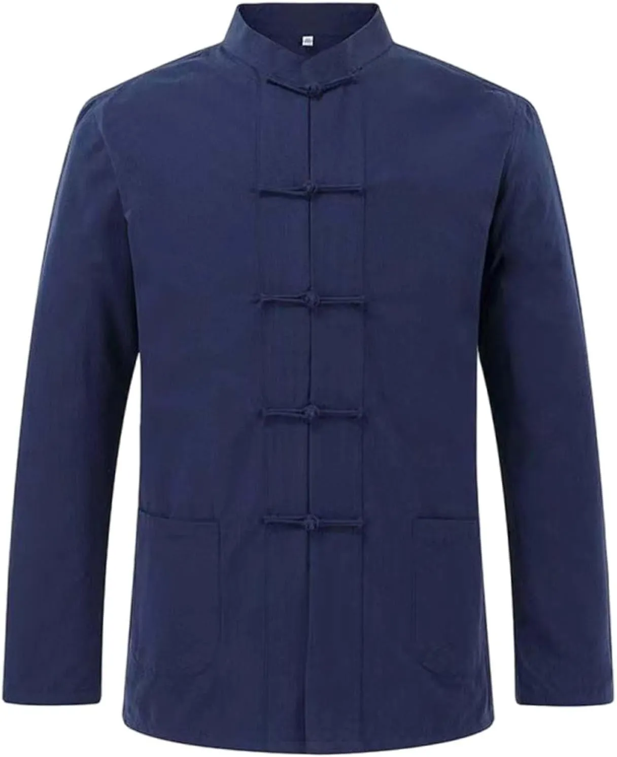Men's Cotton Linen Kung Fu Shirts Long Sleeve Mandarin Collar Frog-Button Tang Suit Chinese Traditional Tops for Men