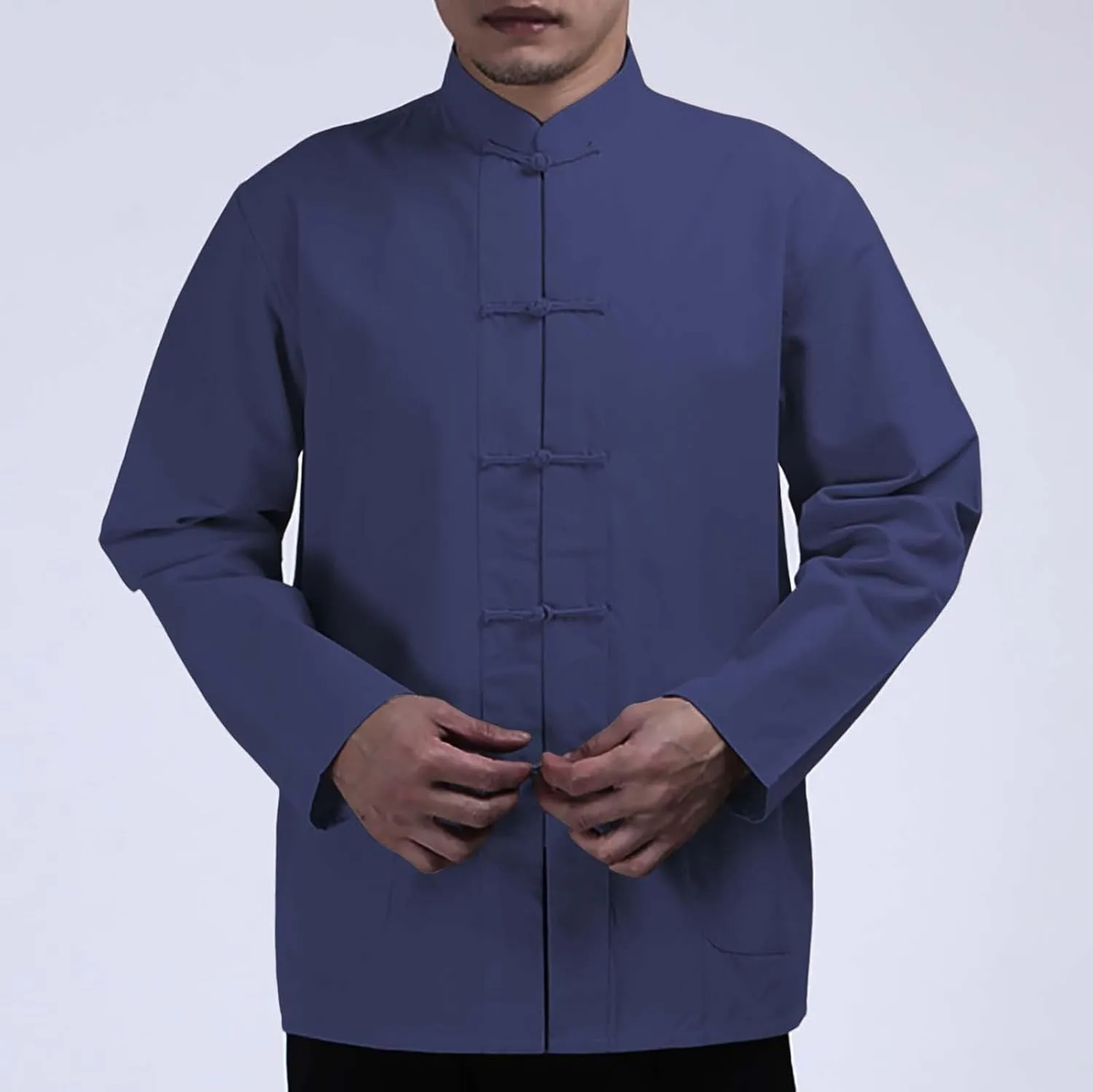Men's Cotton Linen Kung Fu Shirts Long Sleeve Mandarin Collar Frog-Button Tang Suit Chinese Traditional Tops for Men