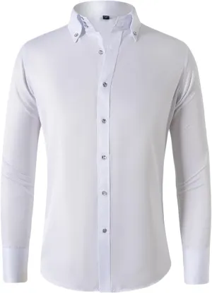 Mens Dress Shirts Regular Fit Long Sleeve Inner Contrast Wrinkle-Resistant Stretch Business Formal Button Down Shirts