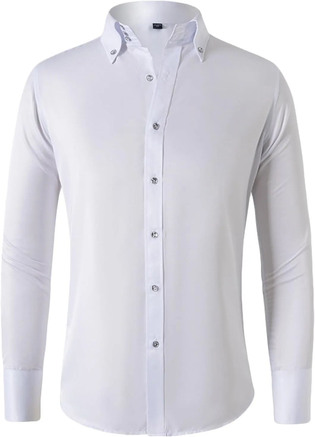 Mens Dress Shirts Regular Fit Long Sleeve Inner Contrast Wrinkle-Resistant Stretch Business Formal Button Down Shirts