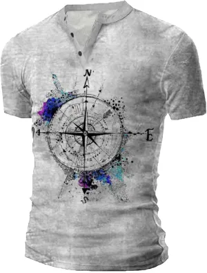 Mens Graphic T-Shirt Compass Rune Print Funny Tees for Men Summer Vintage Henley Tshirts Casual Athletic Retro Tops