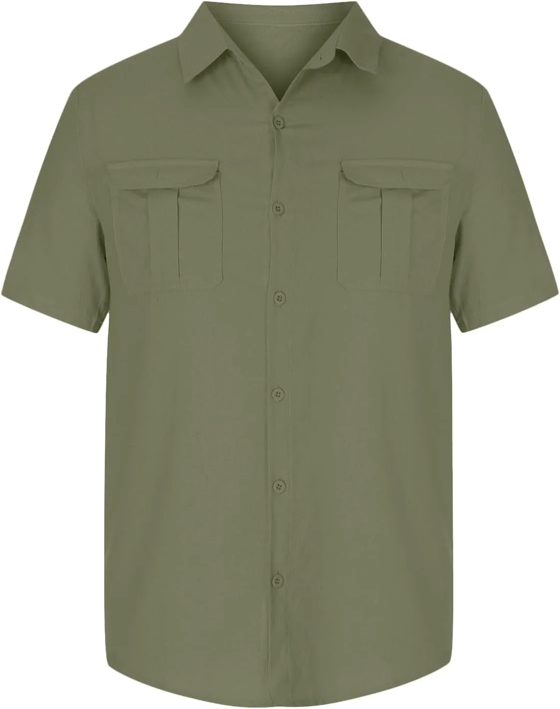 Mens Linen Button Down Shirt Short Sleeve Casual Stylish Beach Shirts Loose Solid Basic Collared Shirt with Pockets