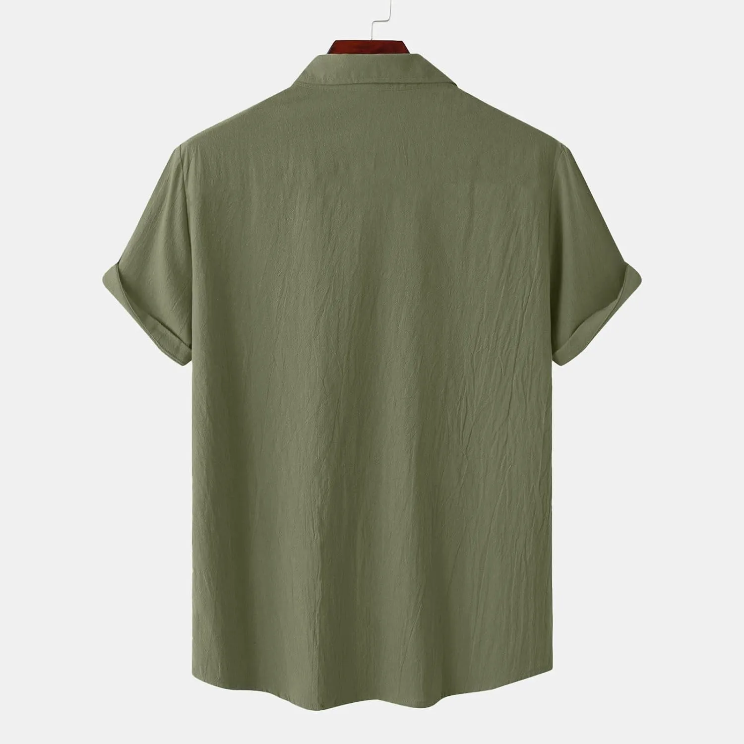 Mens Linen Button Down Shirt Short Sleeve Casual Stylish Beach Shirts Loose Solid Basic Collared Shirt with Pockets