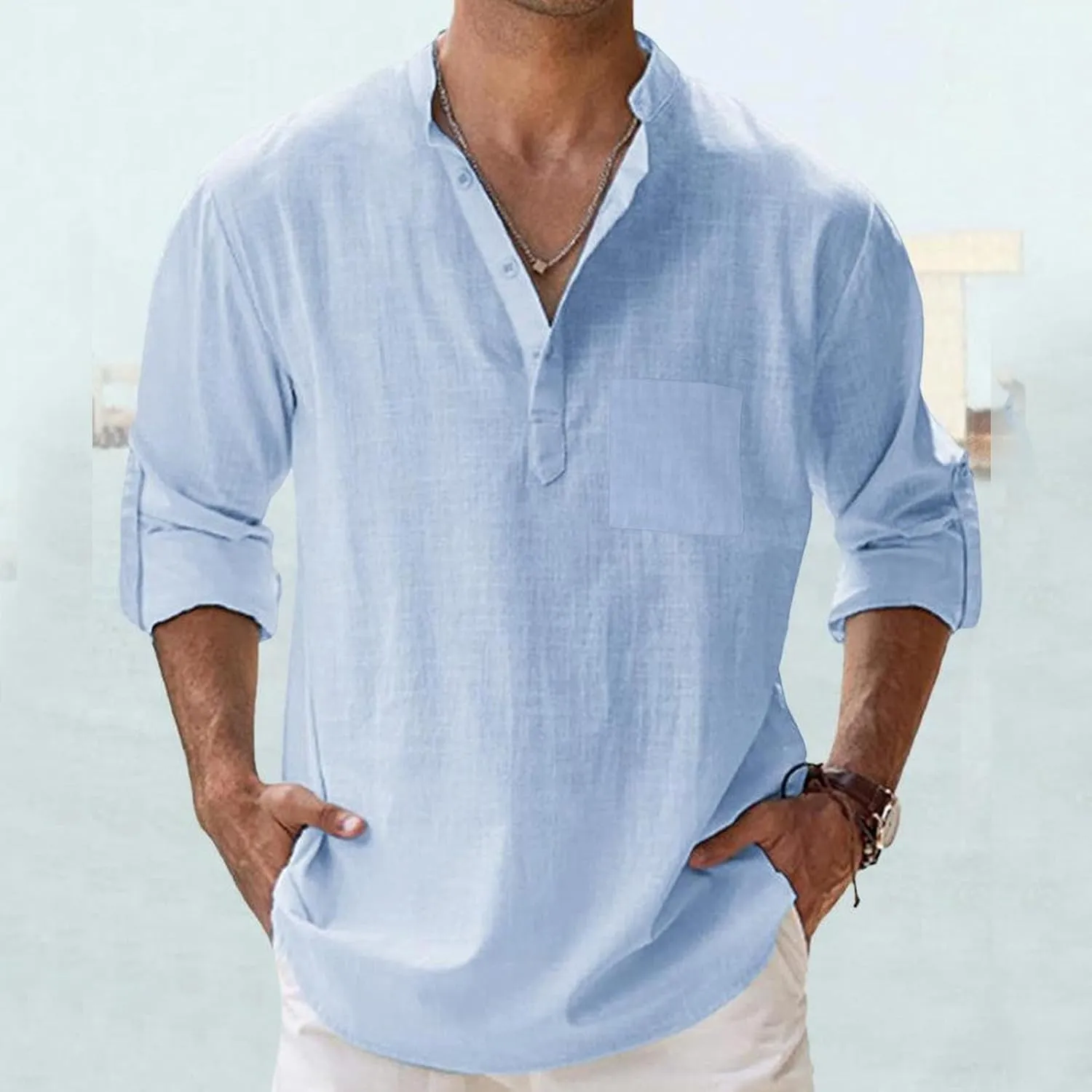 Mens Linen Shirts Long Sleeve Button Up Casual Shirts Loose Fit Comfy Summer Tops 2025 Fashion Beach Vacation Clothes