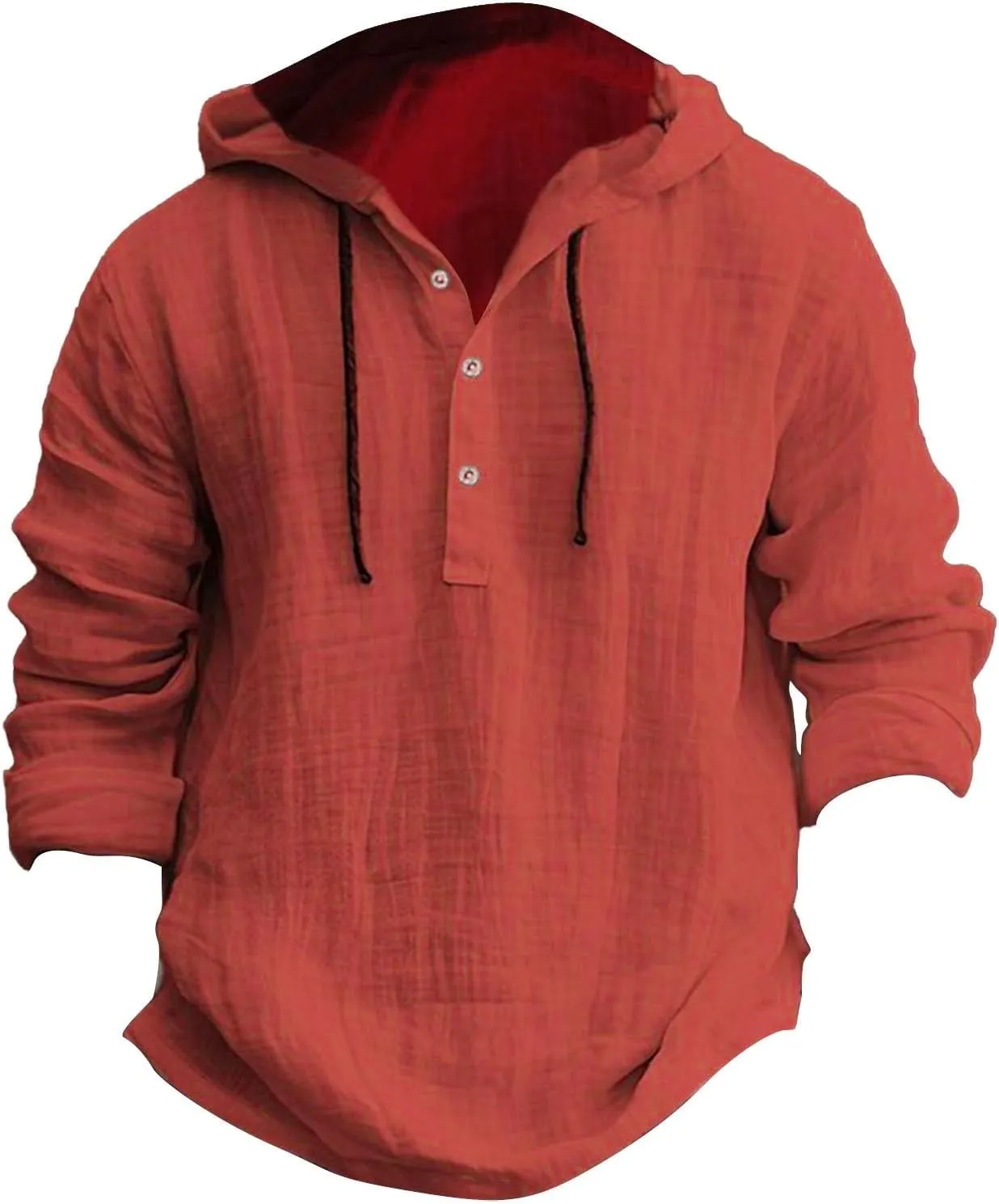 Mens Long Sleeve Linen Hippie Shirts with Hood V Neck Button Up Hooded Sweatshirts Casual Hawaiian Beach Yoga Shirts
