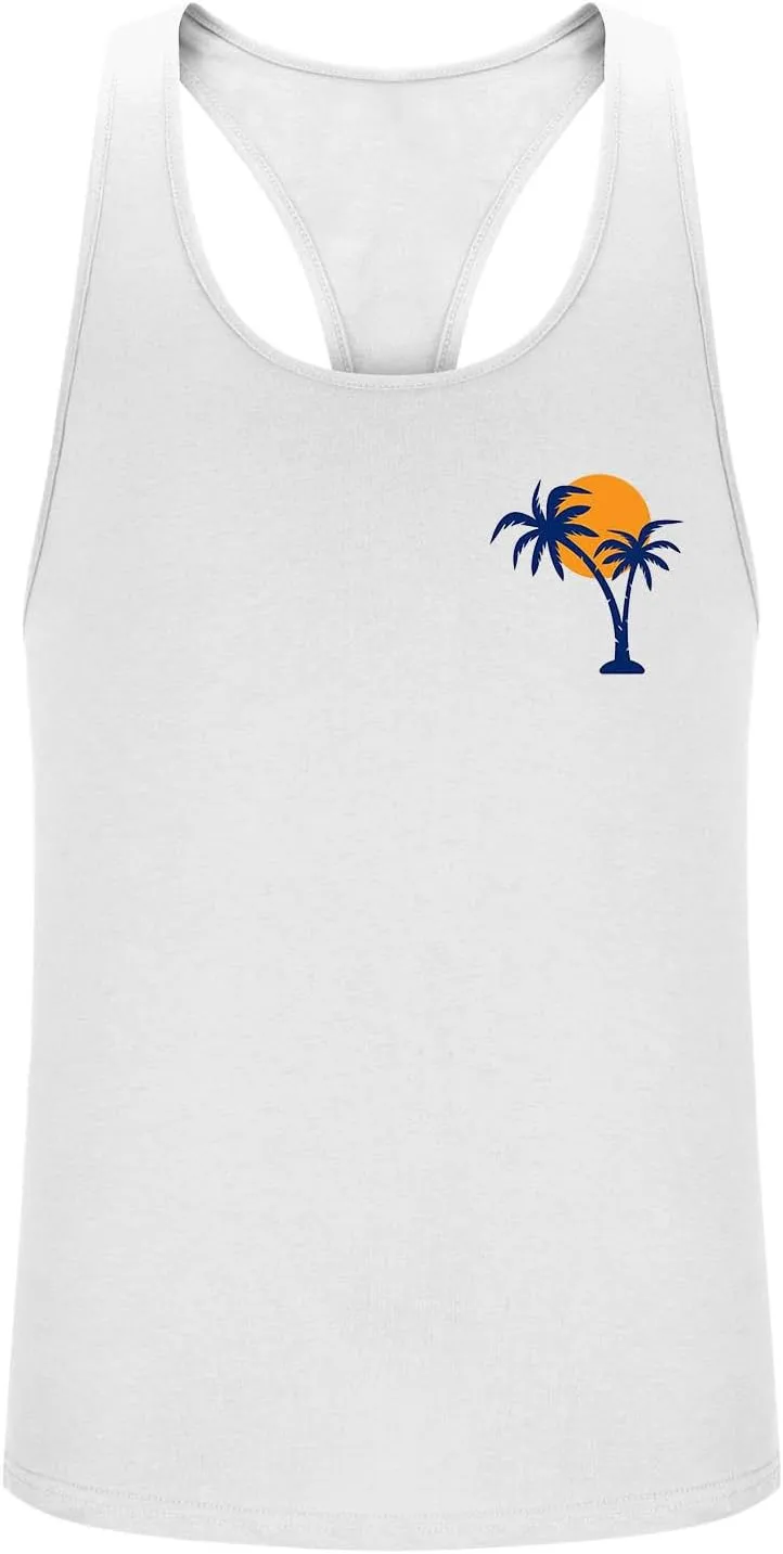 Men's Palm Tree Printed Workout Tank Tops Sleeveless Summer Beach Crewneck Casual Pullover Cut Off Muscle Tee Shirts
