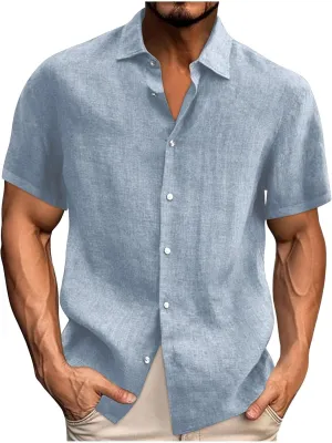 Mens Shirts Button Down Short Sleeve Dress Shirt Cotton Linen Beach Shirt Summer Vacation Tops Casual Hawaiian Shirts
