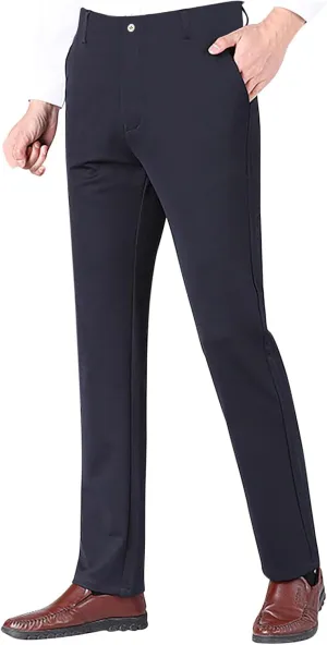Men's Slim-Fit Flat-Front Dress Pant Stretch Business Casual Chinos Suit Pants for Men Tapered Trousers with Pockets