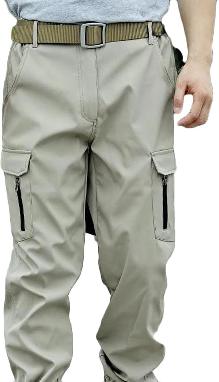 Mens Tactical Pants Fashion Solid Multiple Pockets Multi Multifunctional Work Trousers Slim Fit Cinch Bottom Trousers