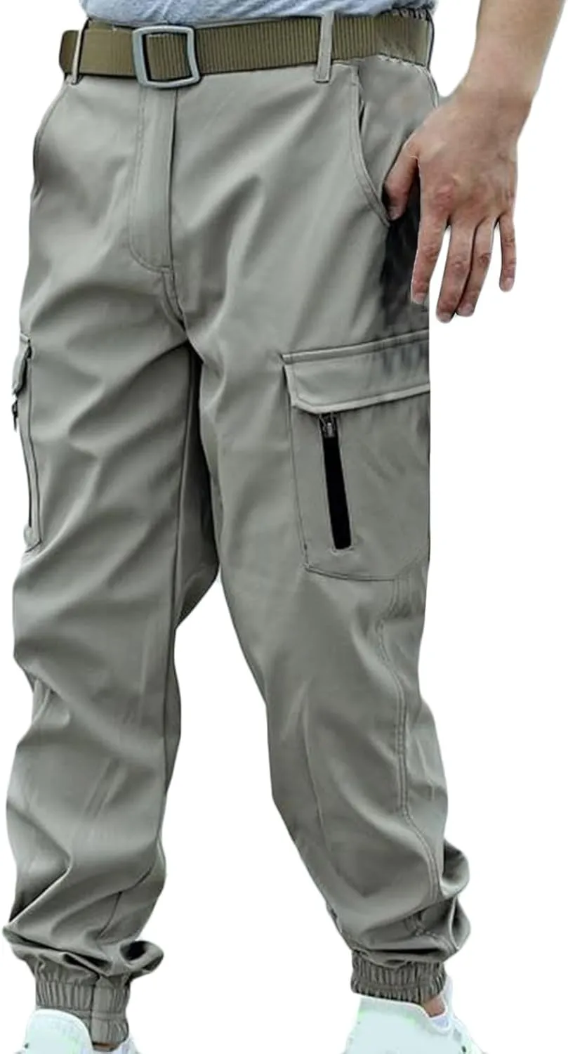Mens Tactical Pants Fashion Solid Multiple Pockets Multi Multifunctional Work Trousers Slim Fit Cinch Bottom Trousers