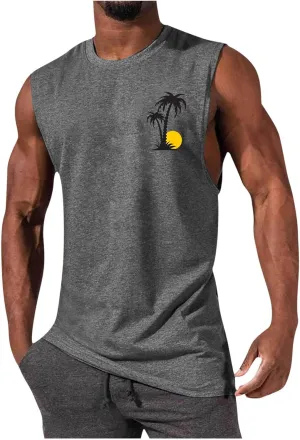 Mens Tank Tops Graphic Summer Tees Cotton Workout Gym Cut Off Sleeveless T Shirts Loose Fit Muscle Athletic Tank Tops