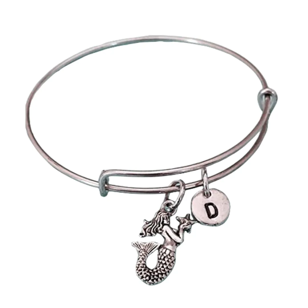 Mermaid bangle, mermaid charm bracelet, ocean bracelet, expandable bangle, charm bangle, personalized bracelet, initial bracelet