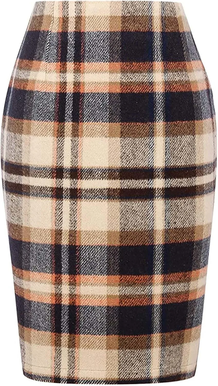 Midi Plaid Skirts for Women High Waisted Knee Length Wool Skirt 2024 Trendy Slim Fit Fall Winter Bodycon Wrap Skirt