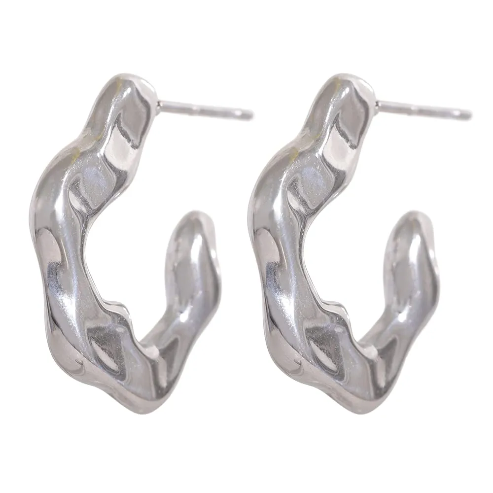 Minimalist Stainless Steel Geometric Texture Fashion Huggie Earrings High Quality Simple Basic Waterproof Jewelry Women (steel)