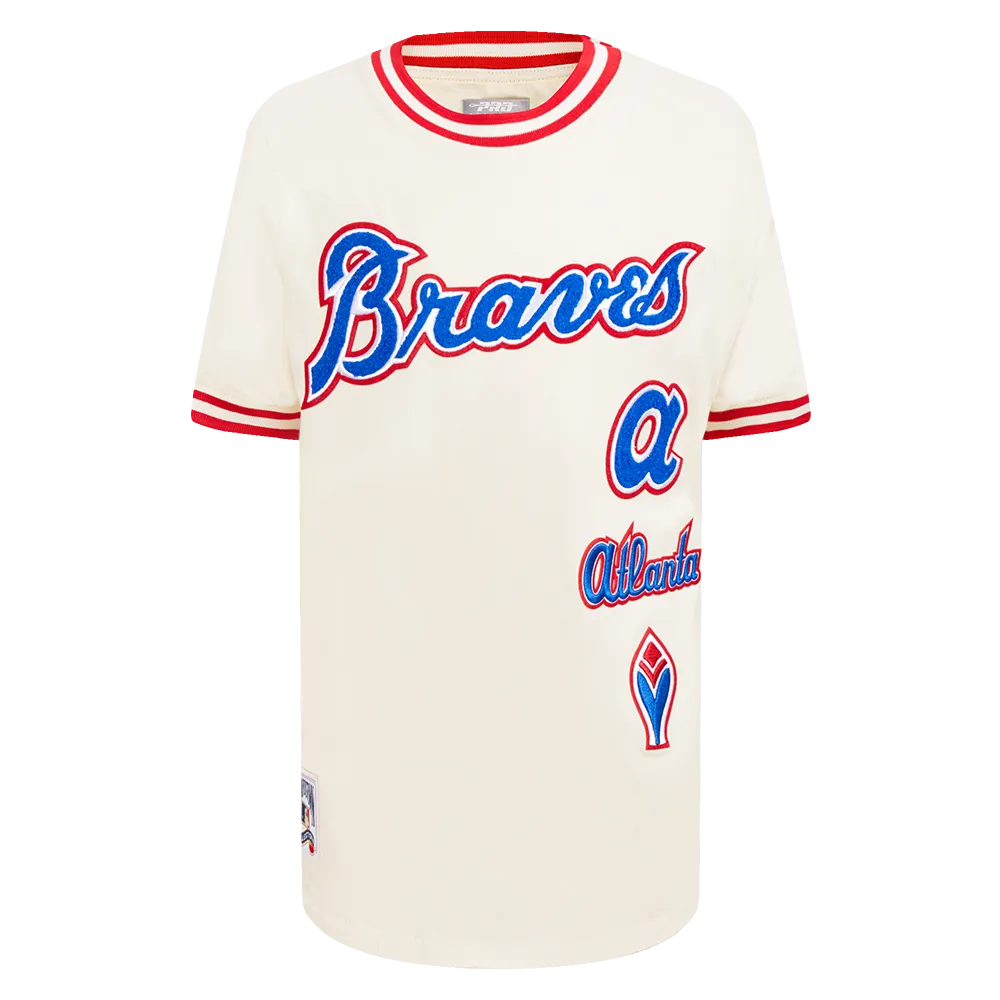 MLB ATLANTA BRAVES RETRO CLASSIC BIG BOYS SHORT SLEEVE STRIPED RIB TOP (EGGSHELL/ RED)