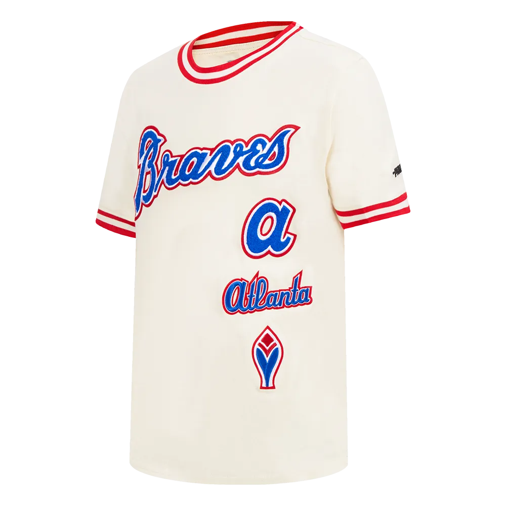 MLB ATLANTA BRAVES RETRO CLASSIC BIG BOYS SHORT SLEEVE STRIPED RIB TOP (EGGSHELL/ RED)
