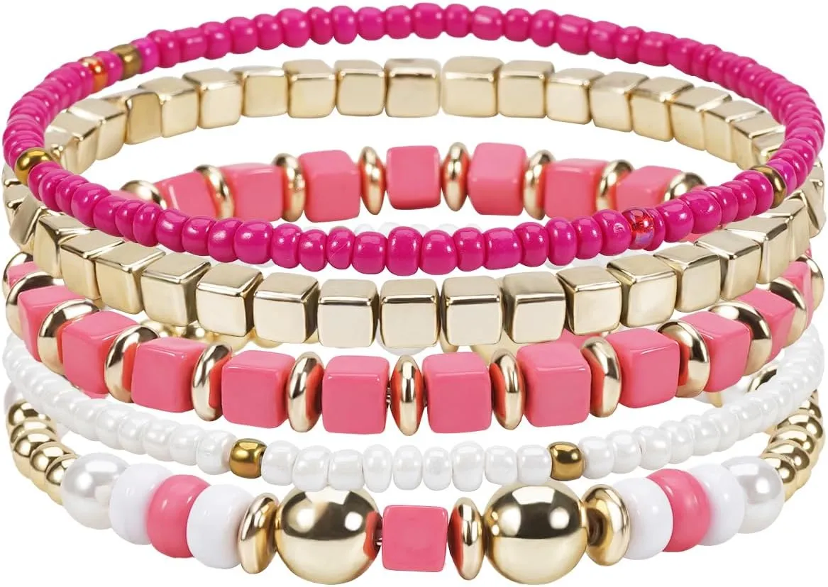 Multilayered Beaded Bracelet Set Handmade Heishi Surfer Bohemian Bracelets