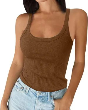 NBXNZWF Women's Ribbed Tank Tops Sleeveless Stretchy 2025 Summer Casual U-Neck Camisole Spaghetti Strap Cami Undershirts