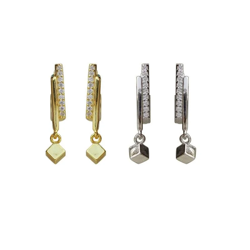 New fashion minimalist earrings 925 sterling silver geometric drop earrings with diamond gold plated hoop earrings for women (gold)