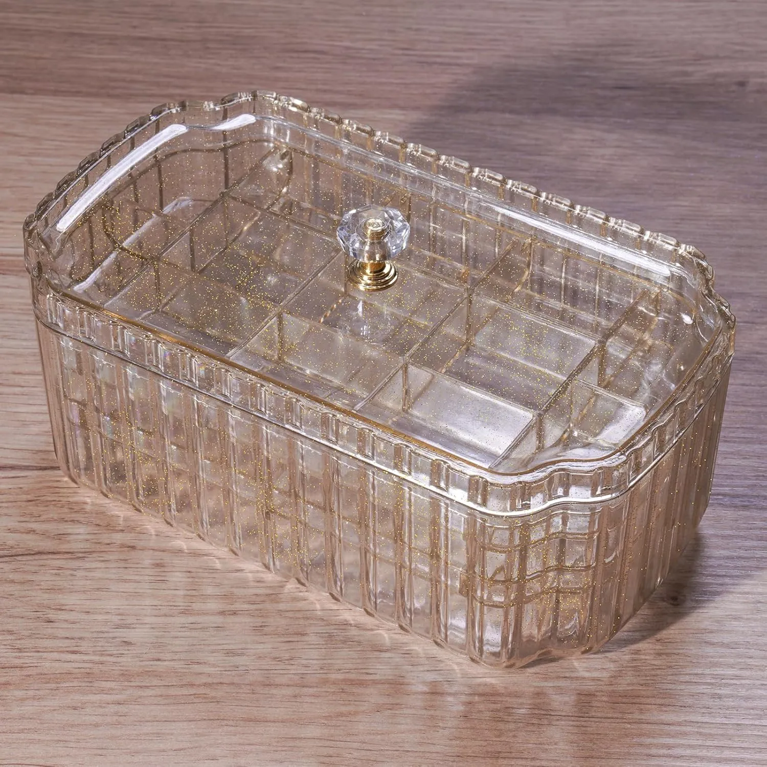 NiHome Transparent 3-Layer Jewelry Organizer Box with Elegant Gold Handle, Efficient Storage Versatile for Earrings, Rings, Bracelets & Watches, Stylish Multi-Functional Accessory Holder