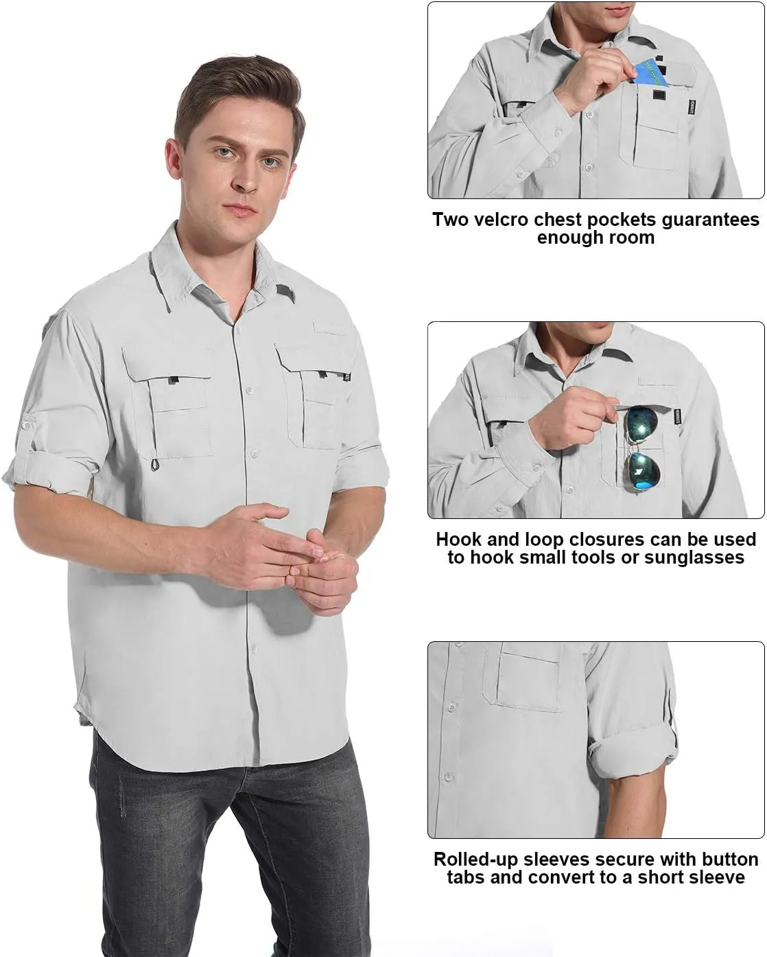NOMINATE Mens Long Sleeve Fishing Shirts UPF 50  UV Protection Sun Shirts Quick Drying Hiking Lightweight