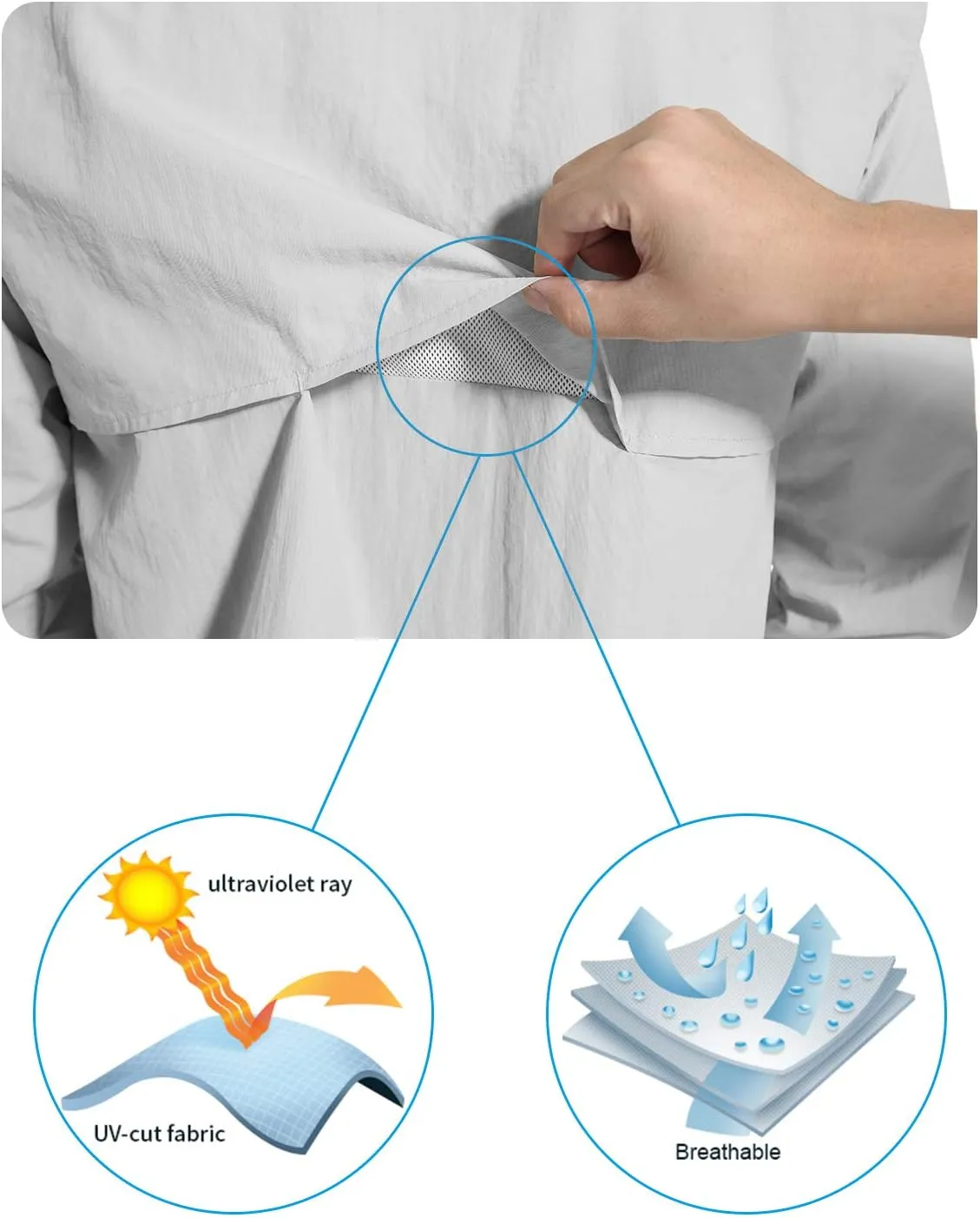 NOMINATE Mens Long Sleeve Fishing Shirts UPF 50  UV Protection Sun Shirts Quick Drying Hiking Lightweight