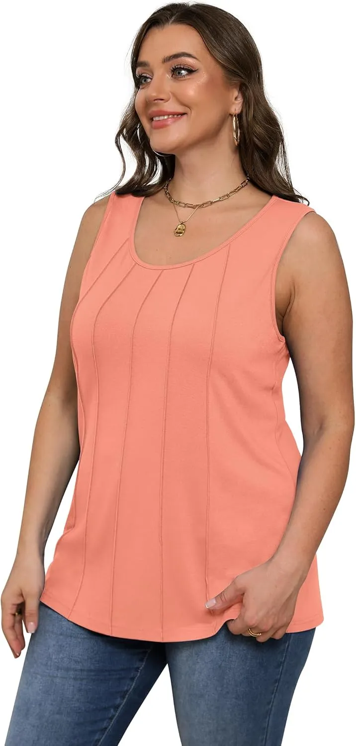 OFEEFAN Womens Tank Tops Pleated Scoop Neck Sleeveless Tops Casual Flowy 2025