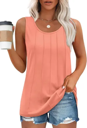 OFEEFAN Womens Tank Tops Pleated Scoop Neck Sleeveless Tops Casual Flowy 2025