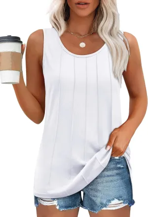 OFEEFAN Womens Tank Tops Pleated Scoop Neck Sleeveless Tops Casual Flowy 2025