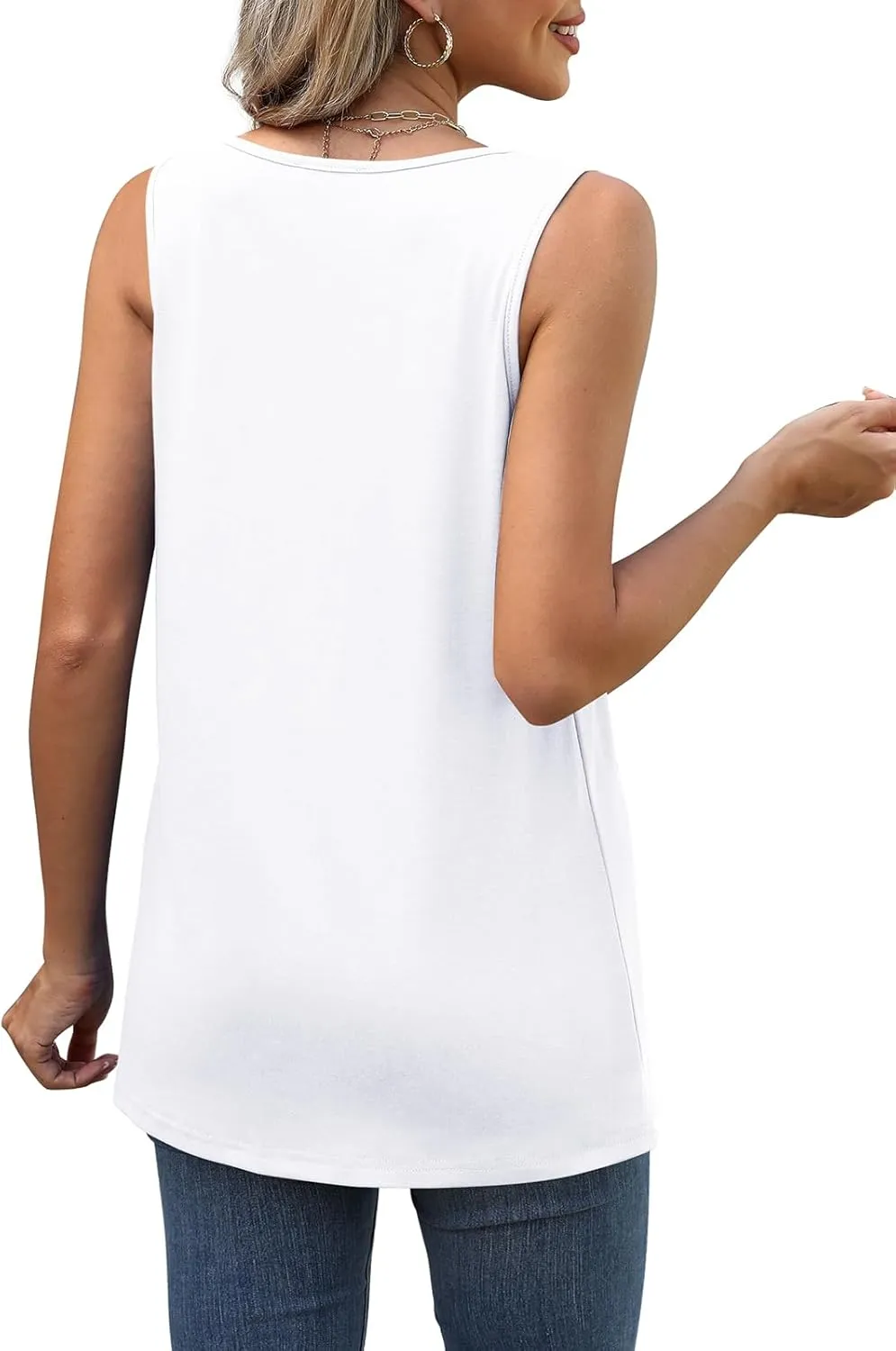 OFEEFAN Womens Tank Tops Pleated Scoop Neck Sleeveless Tops Casual Flowy 2025