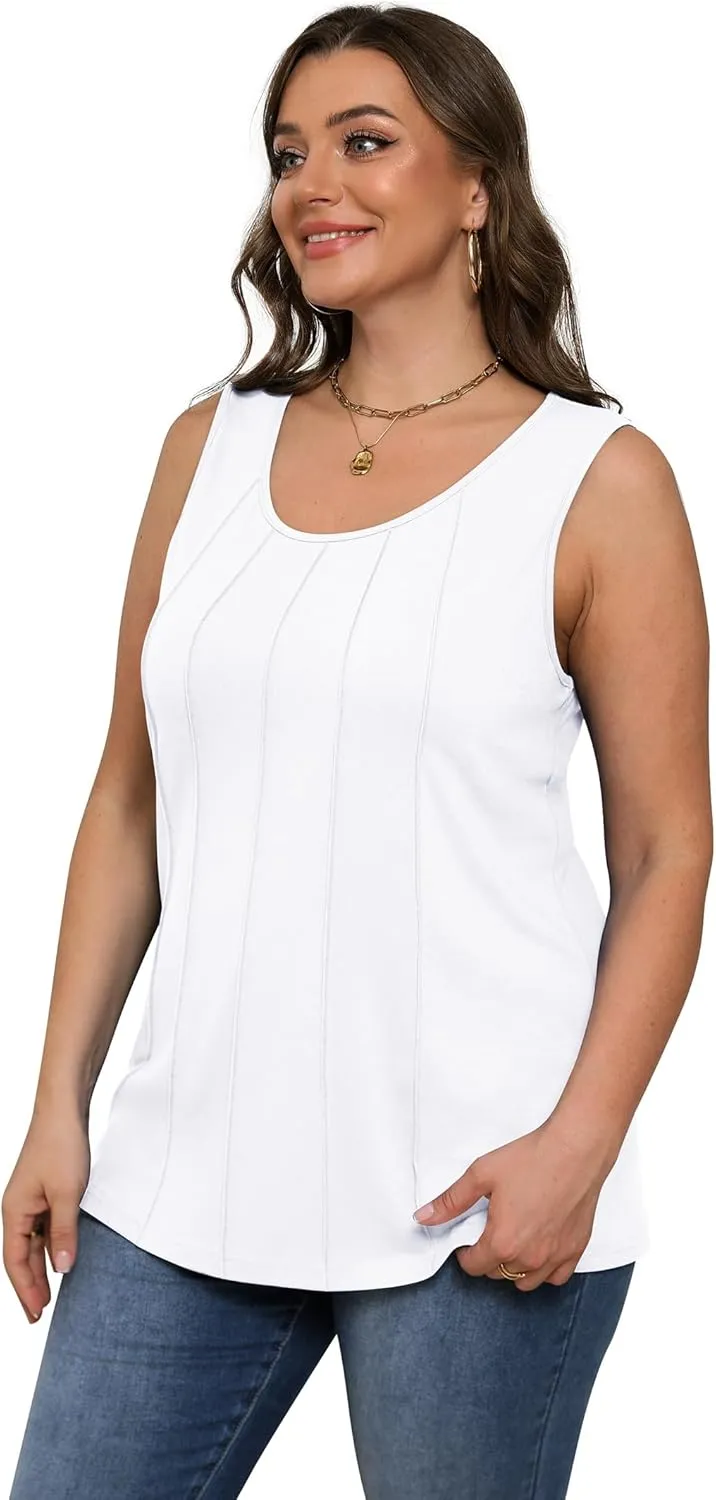 OFEEFAN Womens Tank Tops Pleated Scoop Neck Sleeveless Tops Casual Flowy 2025