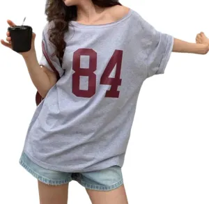 Off The Shoulder Tops for Women Short Sleeve Y2K Jersey Number Graphic Oversized Tshirts E-Girl Tees