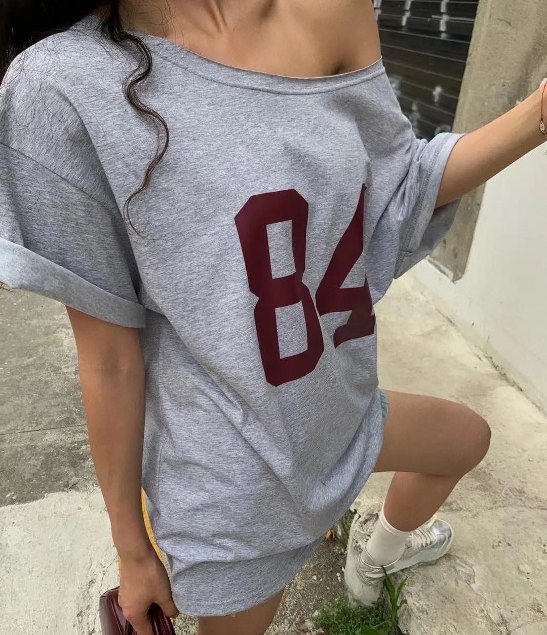 Off The Shoulder Tops for Women Short Sleeve Y2K Jersey Number Graphic Oversized Tshirts E-Girl Tees