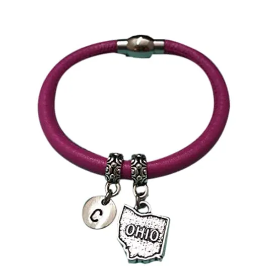 Ohio leather bracelet, Ohio charm bracelet, leather bangle, charm bangle, personalized bracelet, initial bracelet, monogram