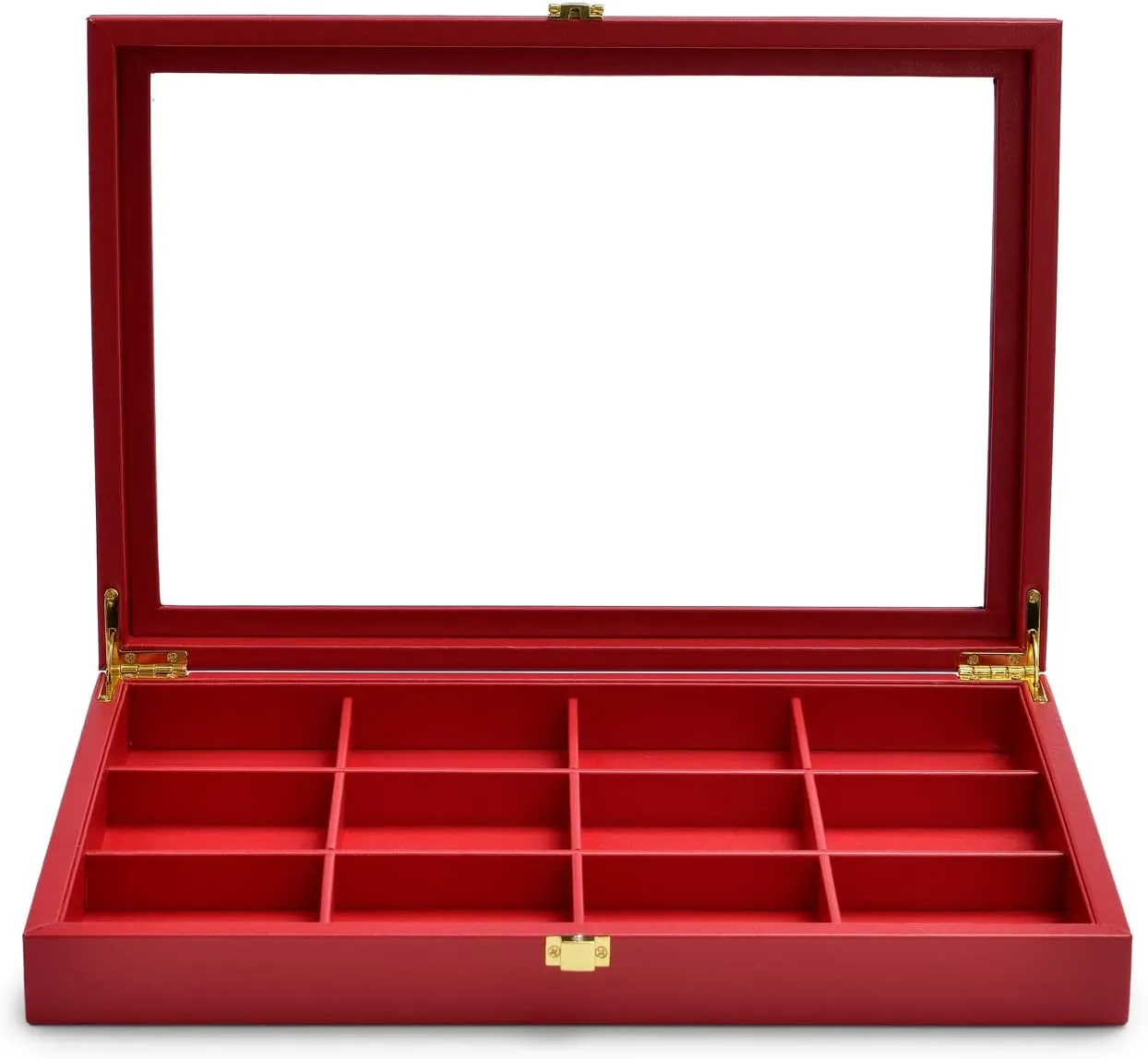 Oirlv 12 Gird Jewelry Tray with Acrylic Lid Premium Leather Jewelry Organizer Box Transparent Lid Bracelet Bangle Storage Case for Women Gift