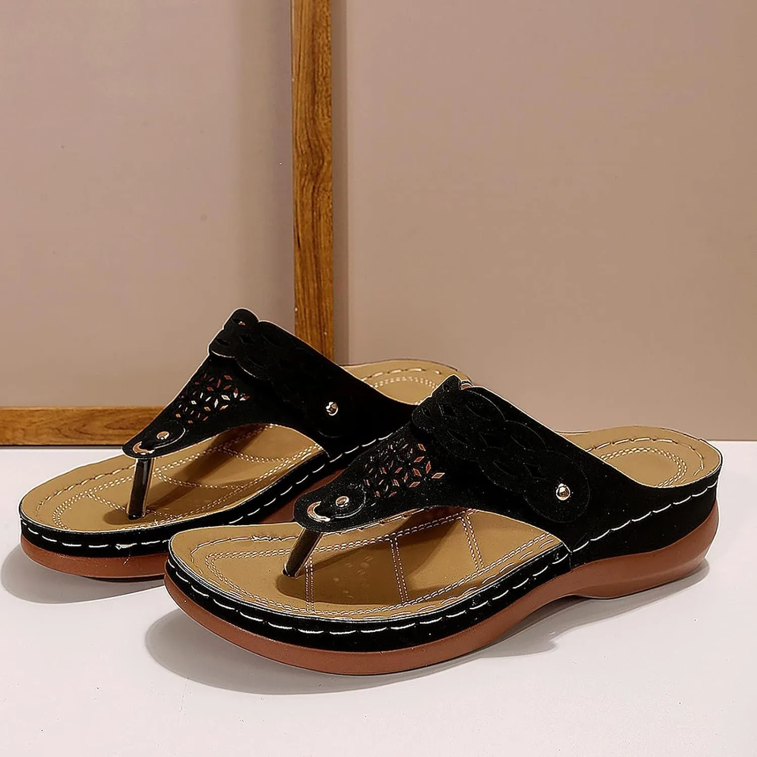 Orthopedic Sandals with Arch Support Flip Flops for Women Wedge Sandals Comfortable Walking Sandal Summer Dressy Cushion Footbed Platform Slip on Thong Sandal Casual