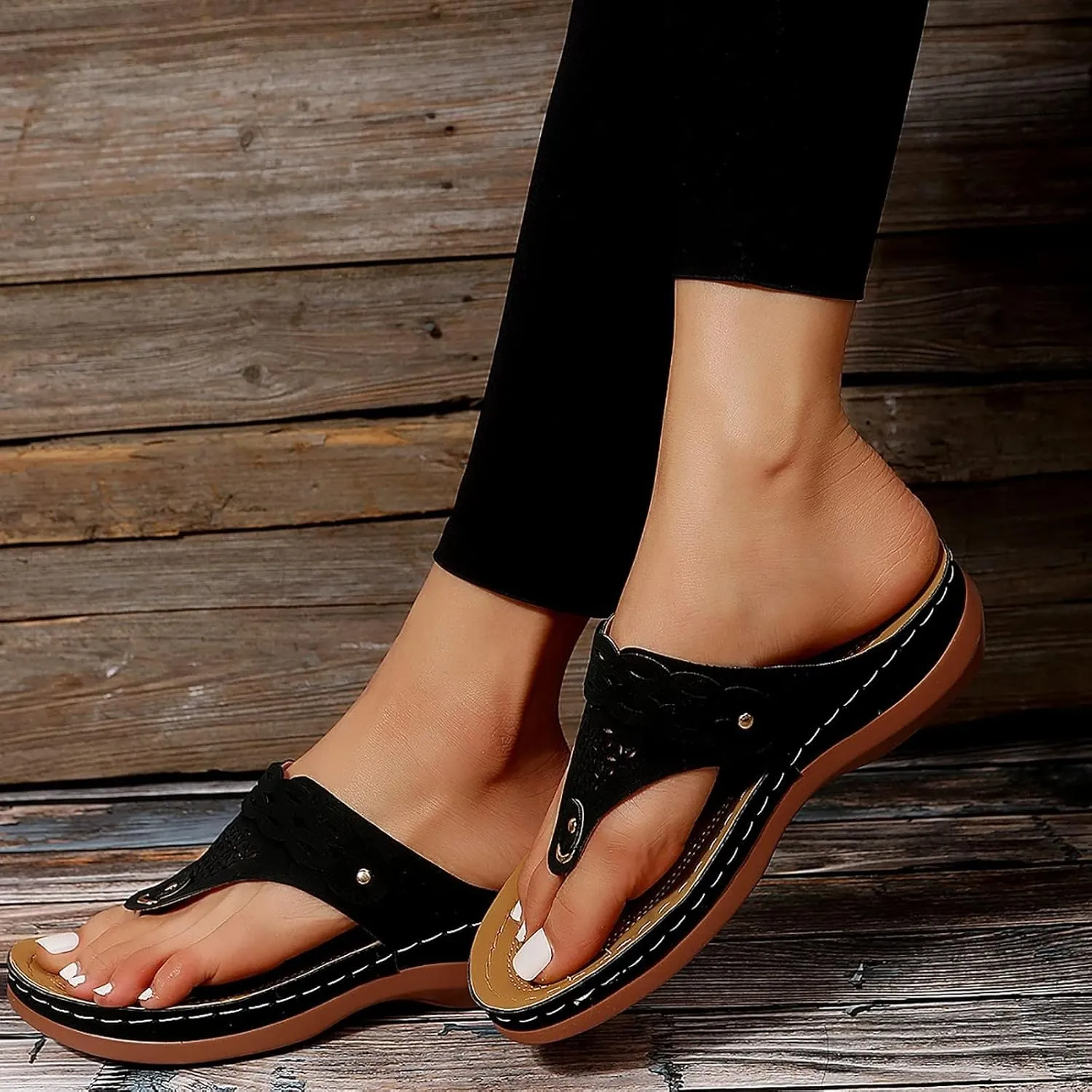 Orthopedic Sandals with Arch Support Flip Flops for Women Wedge Sandals Comfortable Walking Sandal Summer Dressy Cushion Footbed Platform Slip on Thong Sandal Casual