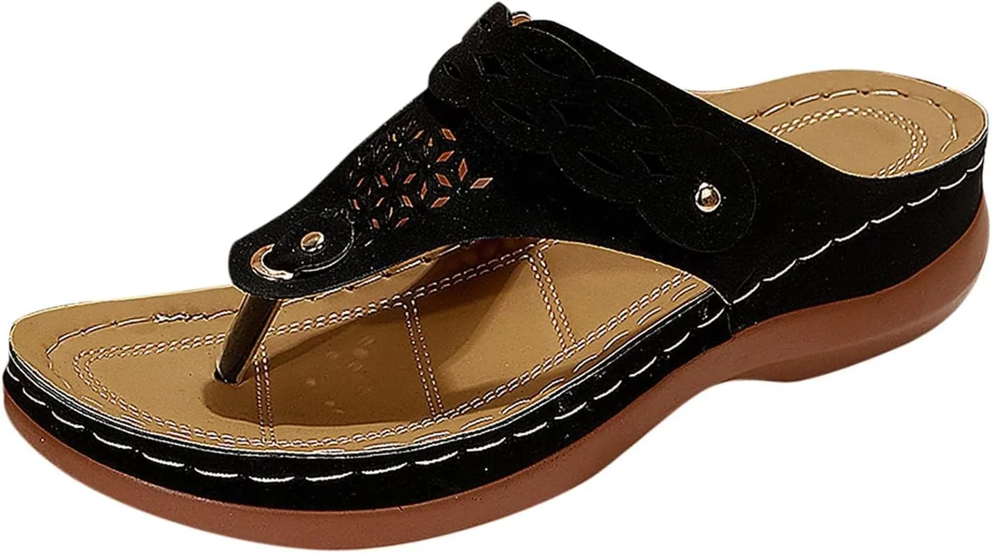Orthopedic Sandals with Arch Support Flip Flops for Women Wedge Sandals Comfortable Walking Sandal Summer Dressy Cushion Footbed Platform Slip on Thong Sandal Casual
