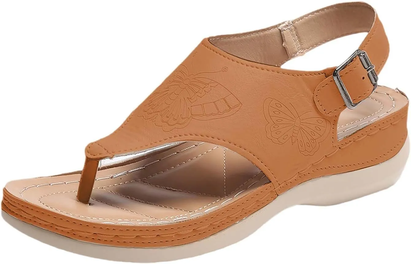 Orthopedic Womens Dress Thong Shoes with Arch Support Adjustable Strap Slip on Elegant Breathable Summer Open Toe Comfortable Lightweight Low Wedge Shoes 2025 Fashion Sandals