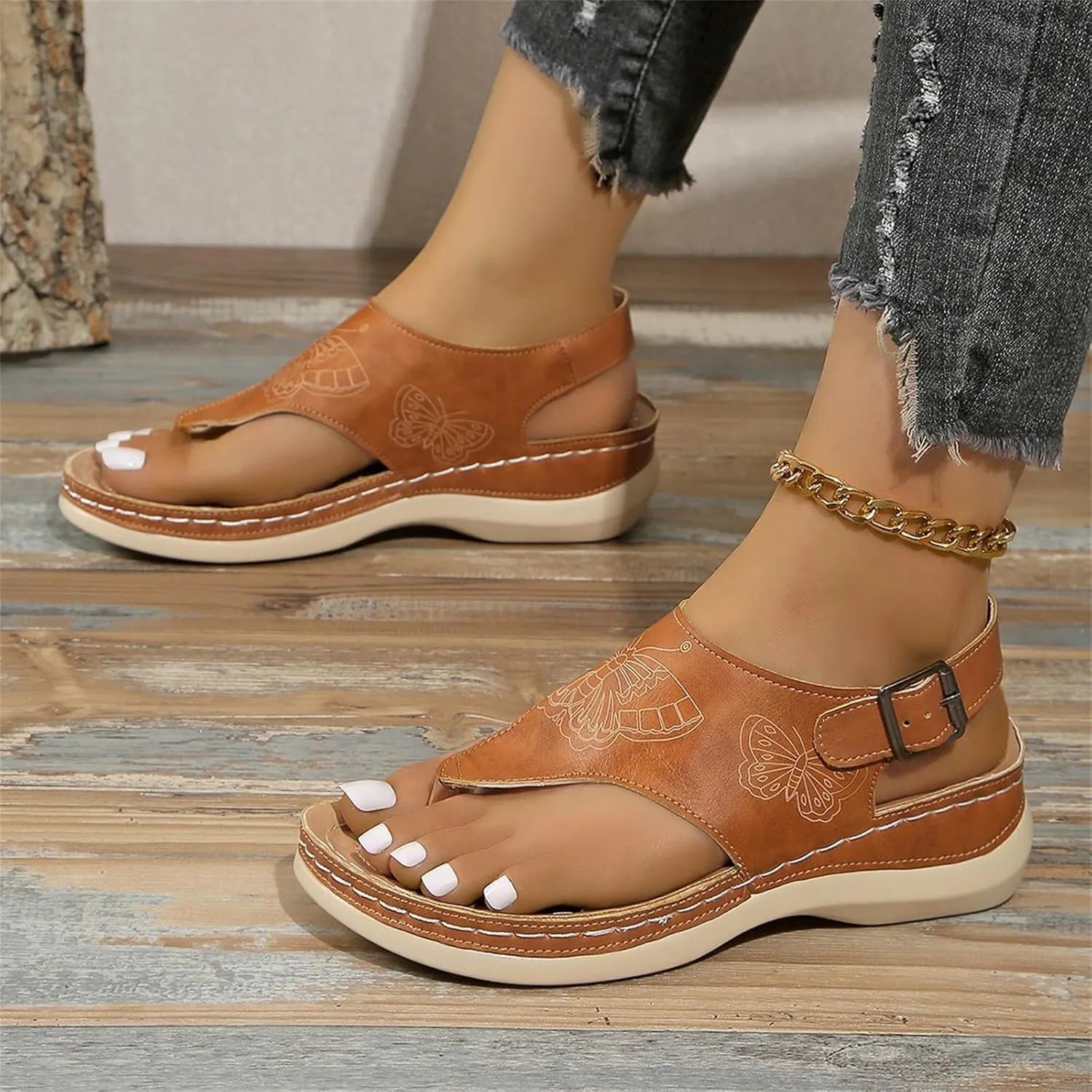 Orthopedic Womens Dress Thong Shoes with Arch Support Adjustable Strap Slip on Elegant Breathable Summer Open Toe Comfortable Lightweight Low Wedge Shoes 2025 Fashion Sandals