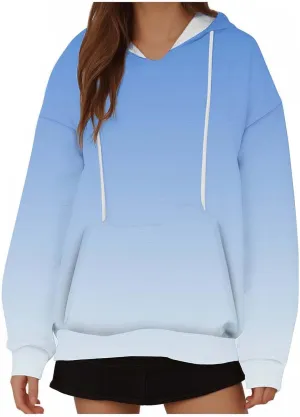 Oversized Hoodie for Women Ladies Sweatshirt Gradient Color Hooded Pullover Loose Fit Drawstring Shirts Long Sleeve