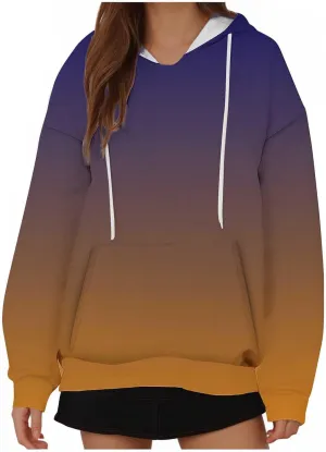 Oversized Hoodie for Women Ladies Sweatshirt Gradient Color Hooded Pullover Loose Fit Drawstring Shirts Long Sleeve
