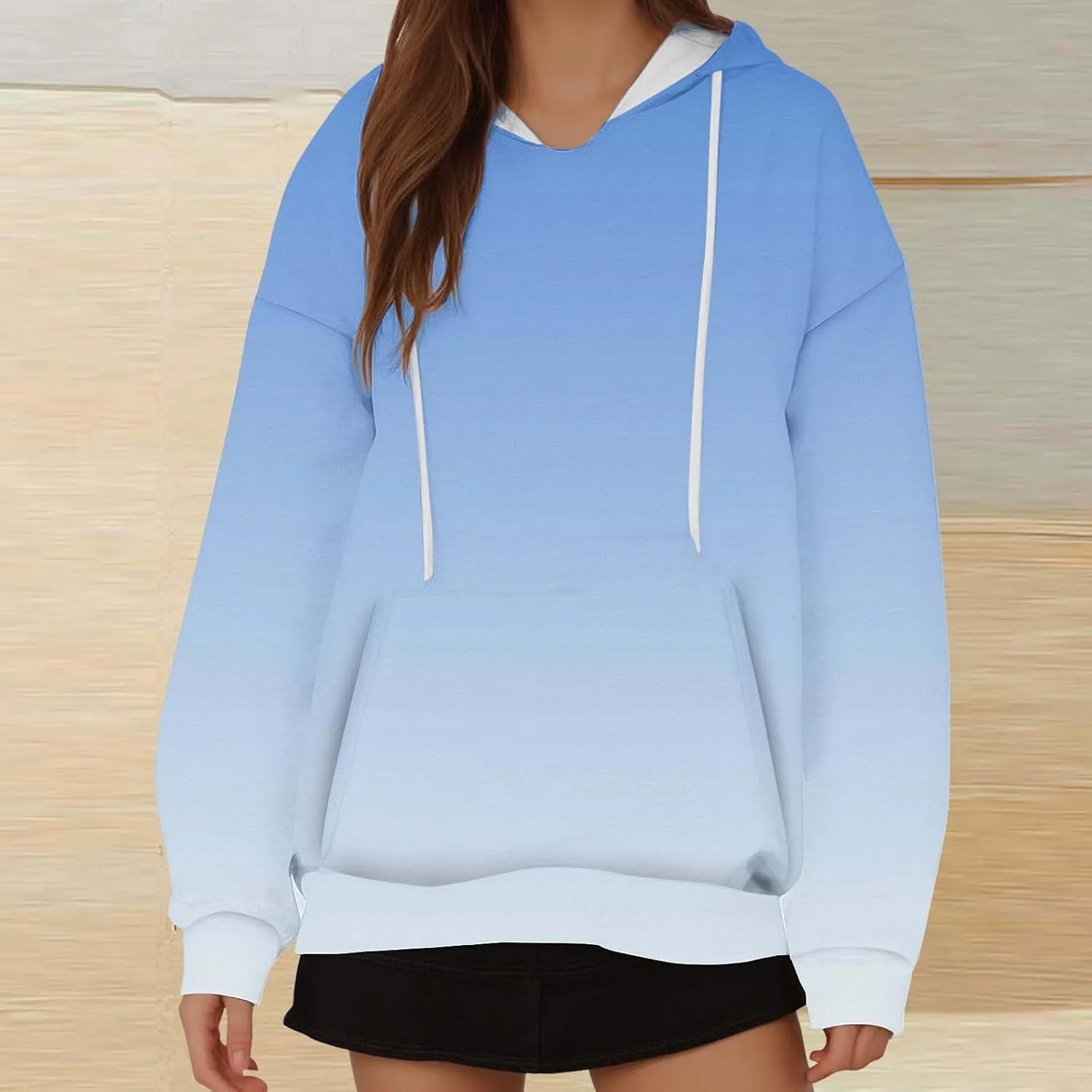 Oversized Hoodie for Women Ladies Sweatshirt Gradient Color Hooded Pullover Loose Fit Drawstring Shirts Long Sleeve