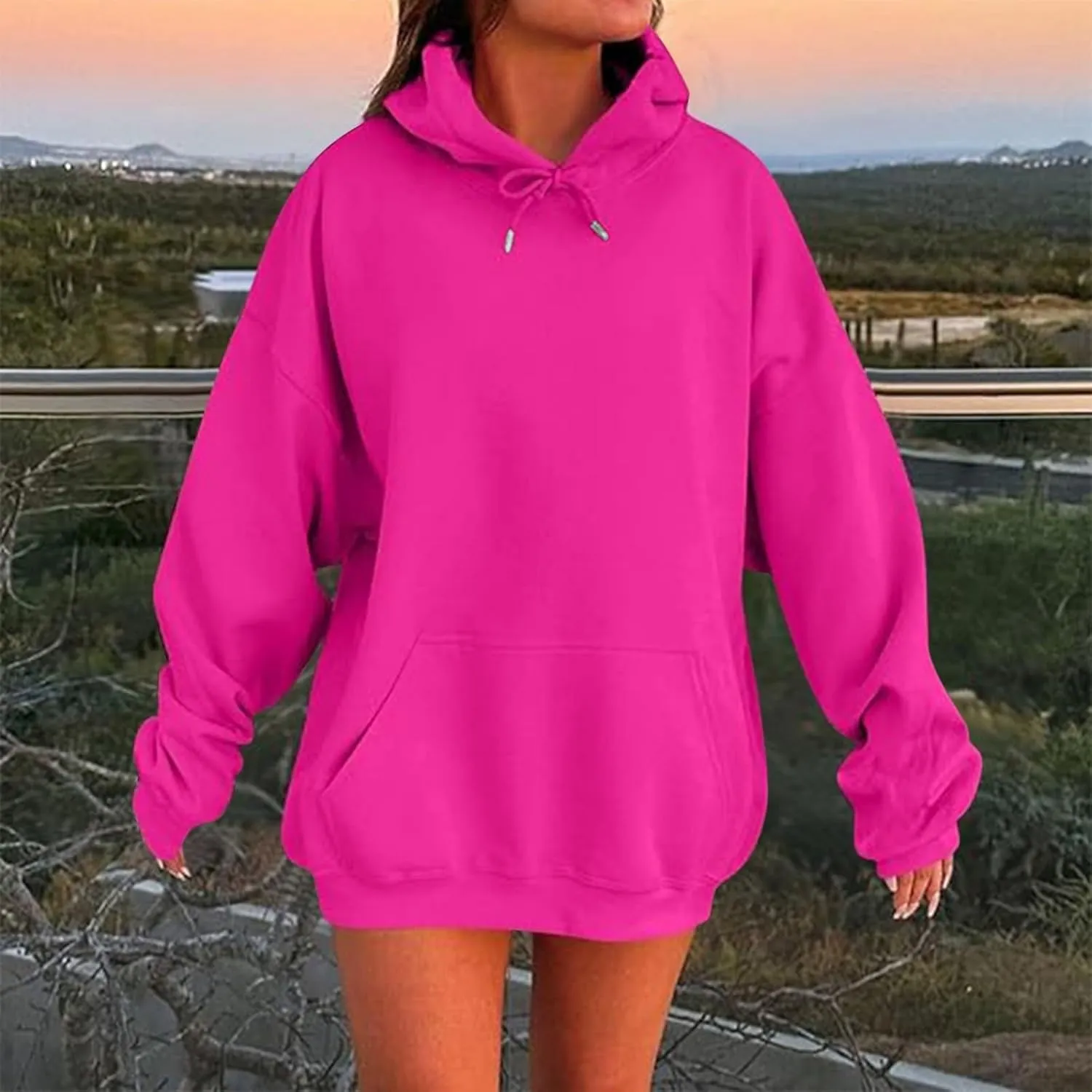 Oversized Hoodies for Women Plus Size Sweatshirts Pullover Cute Pink Hoodie Long Sleece Winter Tops with Pcokets