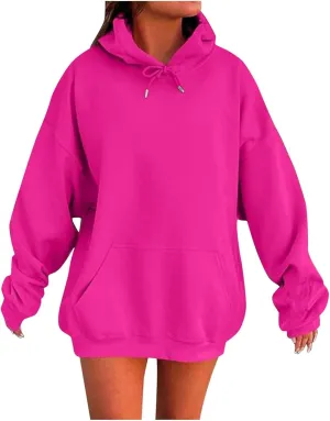 Oversized Hoodies for Women Plus Size Sweatshirts Pullover Cute Pink Hoodie Long Sleece Winter Tops with Pcokets