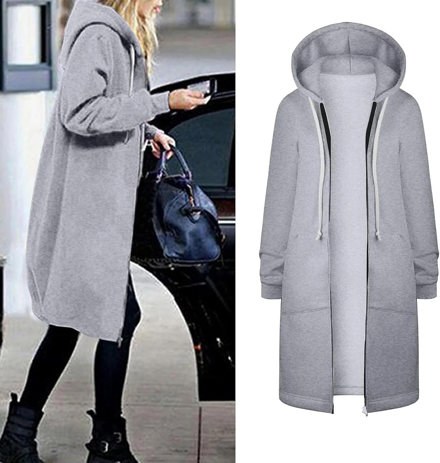 Oversized Hoodies for Women Zip Up Knee Length Tunic Sweatshirts Fall Casual Long Sleeve Hooded Jackets with Pockets