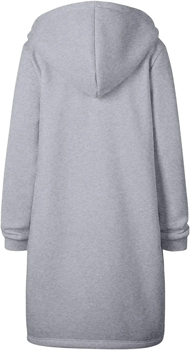 Oversized Hoodies for Women Zip Up Knee Length Tunic Sweatshirts Fall Casual Long Sleeve Hooded Jackets with Pockets