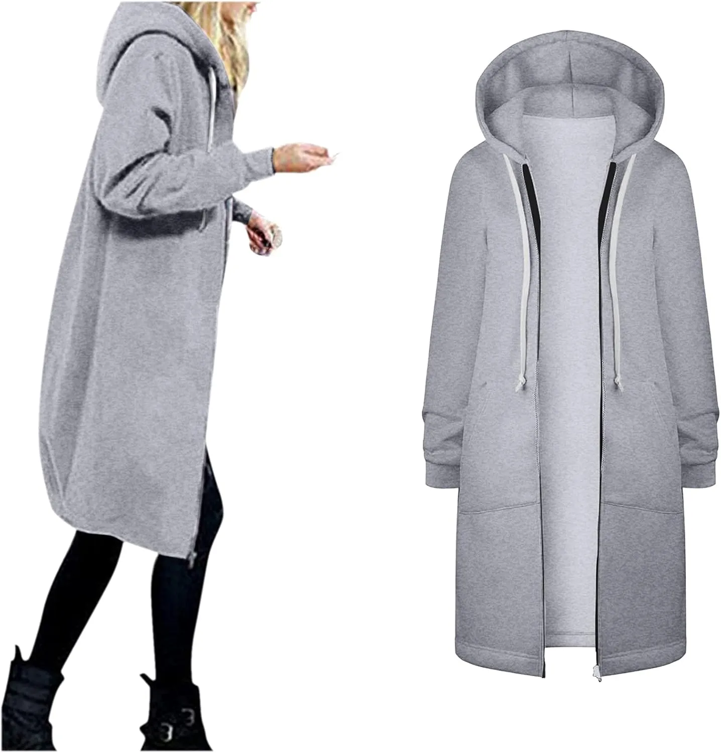 Oversized Hoodies for Women Zip Up Knee Length Tunic Sweatshirts Fall Casual Long Sleeve Hooded Jackets with Pockets