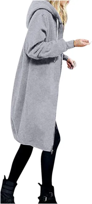 Oversized Hoodies for Women Zip Up Knee Length Tunic Sweatshirts Fall Casual Long Sleeve Hooded Jackets with Pockets